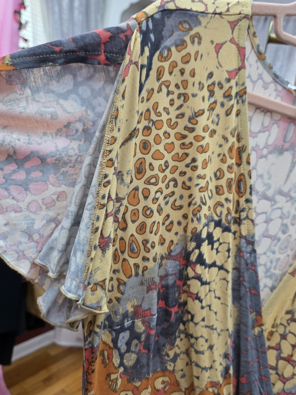 VENUS Multi Animal Print Ruffle Hi Low Maxi Dress Slit Sleeves Medium - Picture 3 of 8